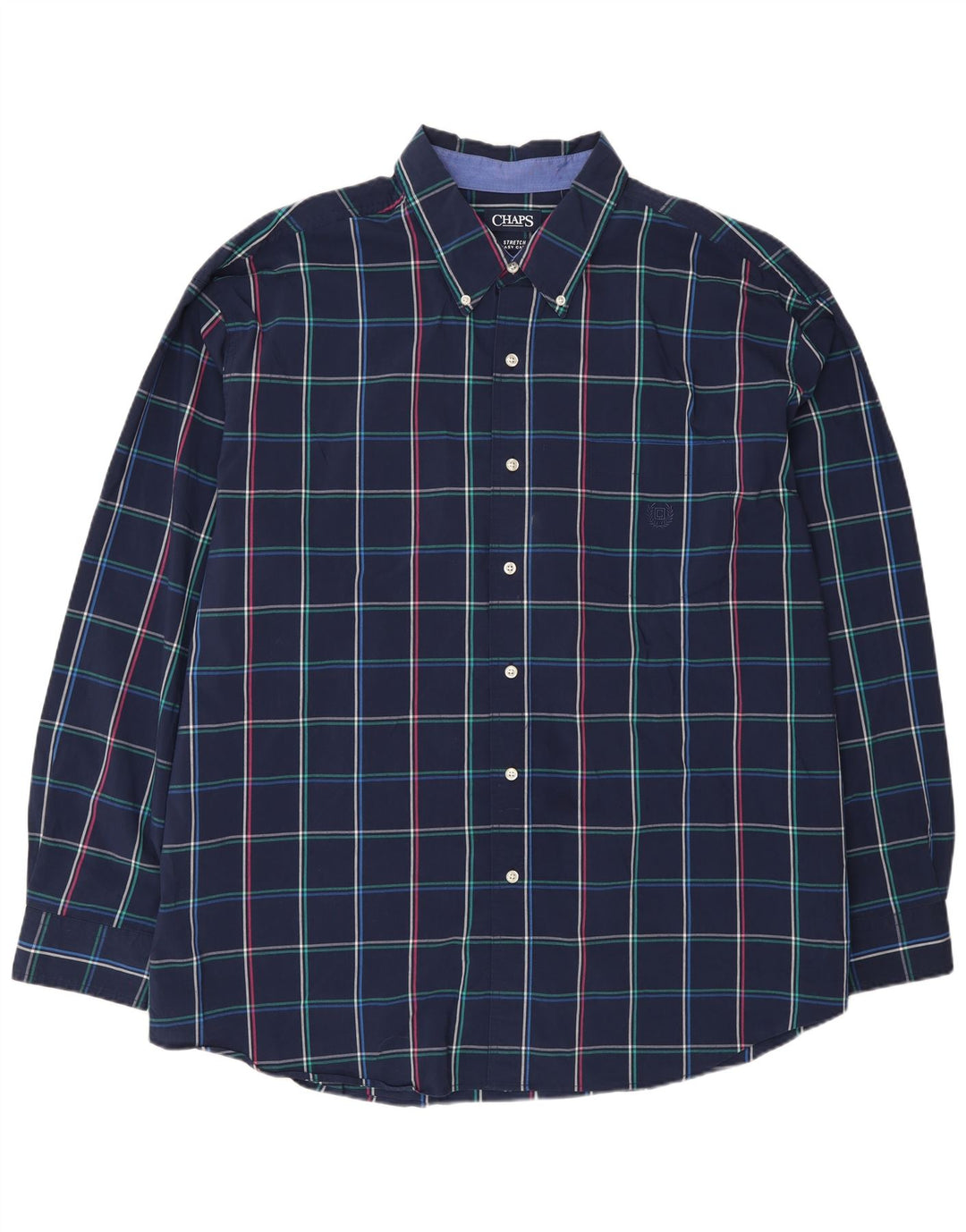 Chaps Mens Stretch Shirt 3XL Navy Blue Check Cotton