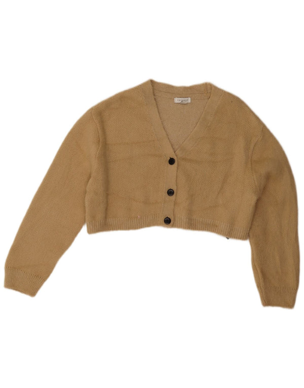 Topshop Womens Crop Oversized Cardigan Sweater UK 10 Small Beige Acrylic