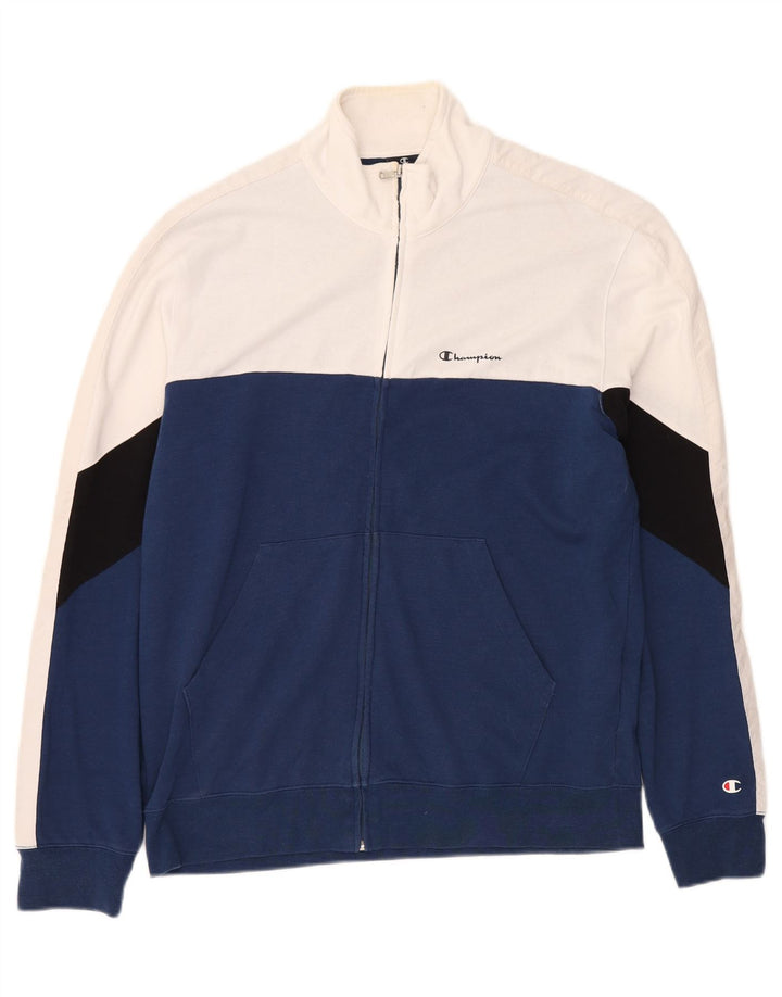 CHAMPION Mens Tracksuit Top Jacket XL Blue Colourblock Cotton