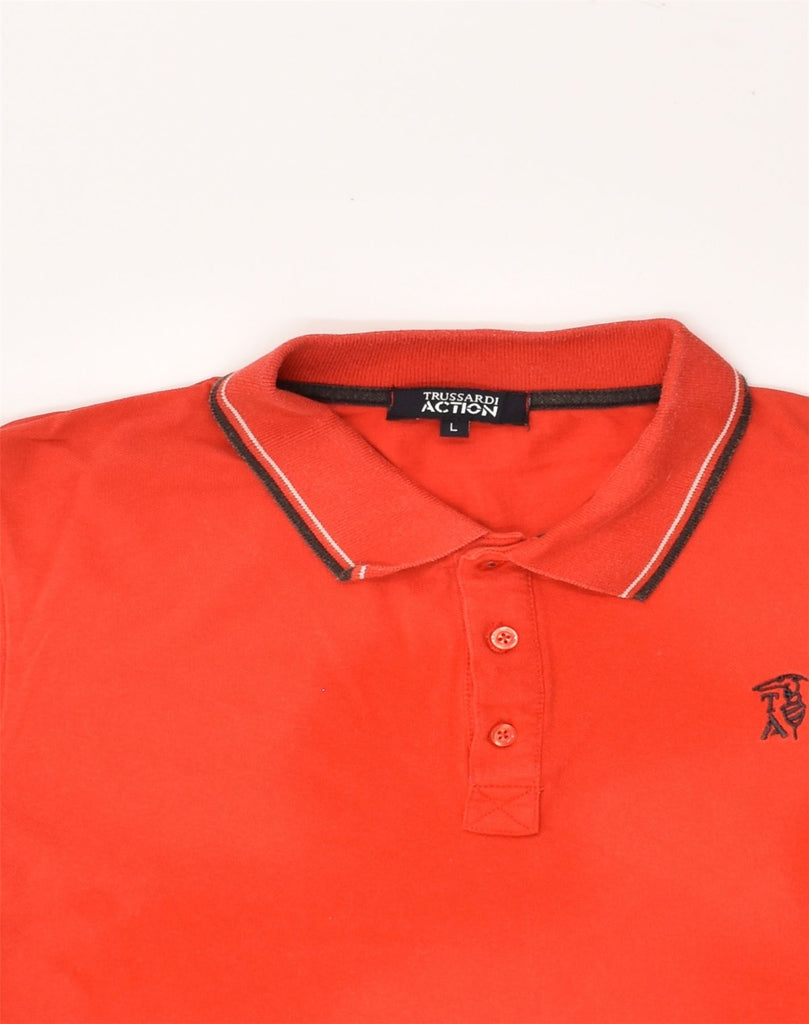 TRUSSARDI Mens Polo Shirt Large Red Cotton | Vintage Trussardi | Thrift | Second-Hand Trussardi | Used Clothing | Messina Hembry 