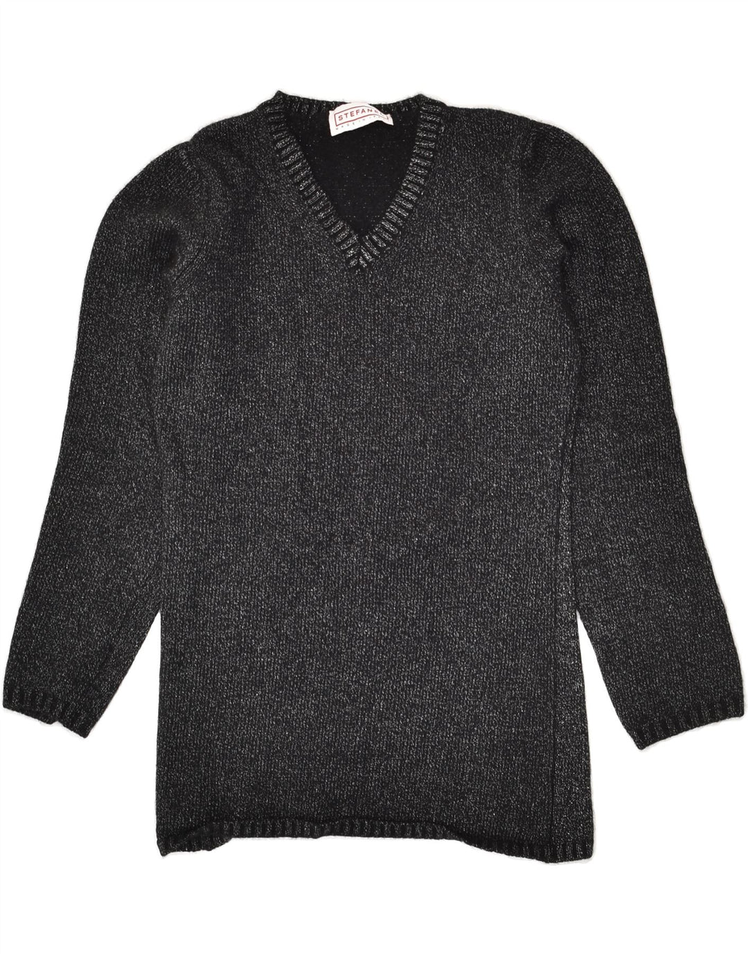 STEFANEL Womens V-Neck Jumper Sweater UK 10 Small Black Wool | Vintage Stefanel | Thrift | Second-Hand Stefanel | Used Clothing | Messina Hembry 