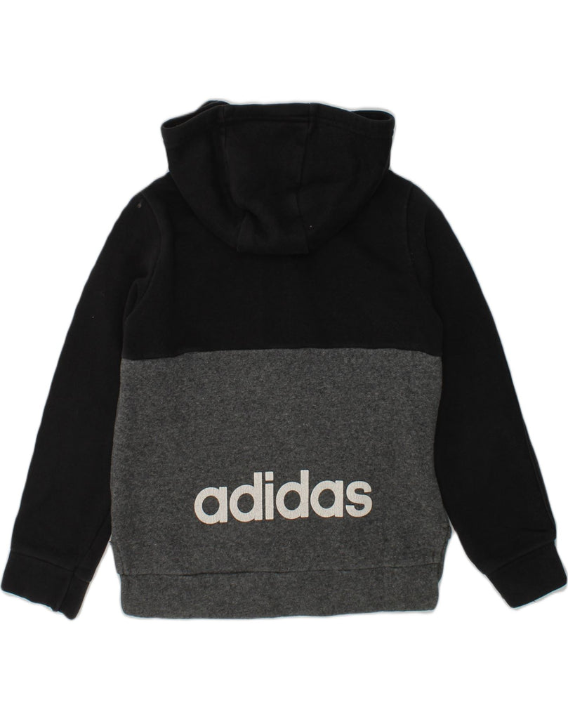 ADIDAS Boys Graphic Zip Neck Hoodie Jumper 7-8 Years Black Colourblock | Vintage Adidas | Thrift | Second-Hand Adidas | Used Clothing | Messina Hembry 