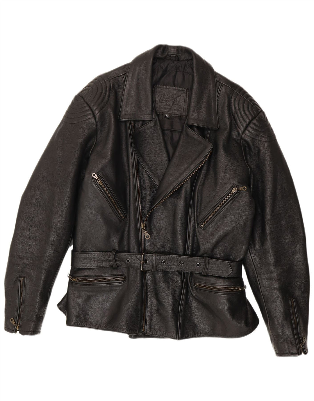 Louis Mens Leather Biker Jacket UK 42 XL Black Leather