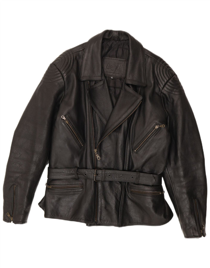 Louis Mens Leather Biker Jacket UK 42 XL Black Leather