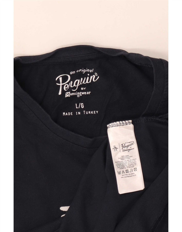 Penguin Mens Graphic T-Shirt Top Large Navy Blue Cotton