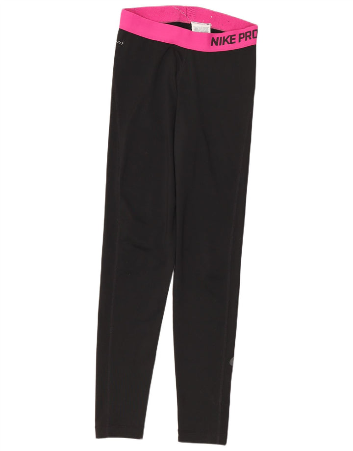 Nike Womens Dri Fit Leggings UK 8 Small  Black Colourblock Polyester