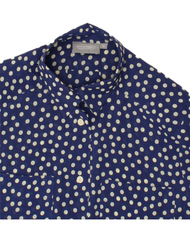 VINTAGE Womens Short Sleeve Shirt Blouse IT 46 Large Navy Blue Polka Dot | Vintage Vintage | Thrift | Second-Hand Vintage | Used Clothing | Messina Hembry 