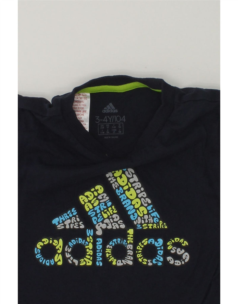 ADIDAS Boys Graphic T-Shirt Top 3-4 Years Navy Blue Cotton | Vintage Adidas | Thrift | Second-Hand Adidas | Used Clothing | Messina Hembry 