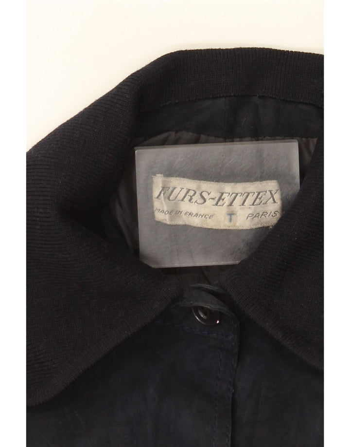 Vintage Womens Suede Overcoat UK 10 Small Navy Blue