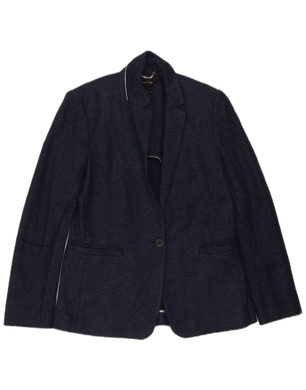 Massimo Dutti Womens 1 Button Blazer Jacket EU 40 Medium Navy Blue Cotton