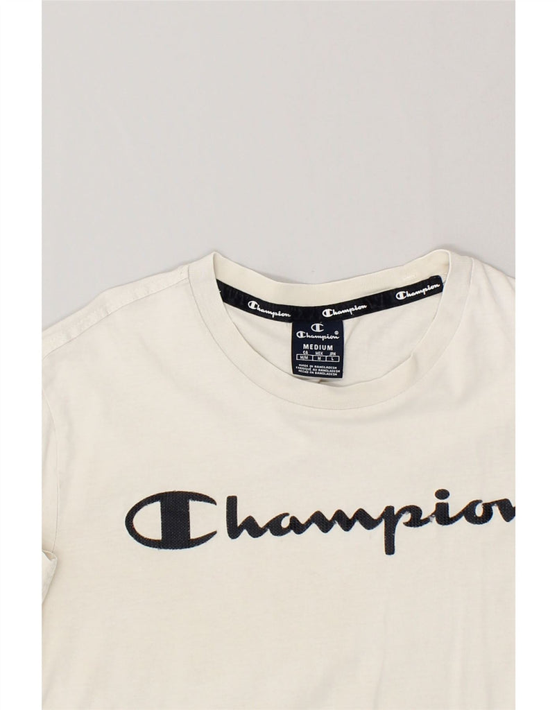 CHAMPION Mens Graphic T-Shirt Top Medium White Cotton | Vintage Champion | Thrift | Second-Hand Champion | Used Clothing | Messina Hembry 