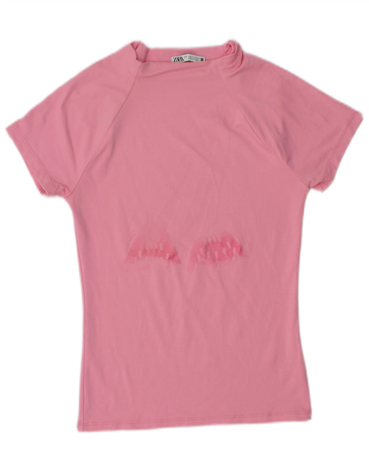 Zara Womens Graphic T-Shirt Top UK 8 Small Pink