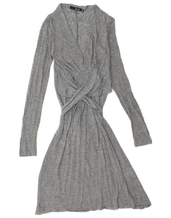 Liu Jo Womens Front Tie Long Sleeve A-Line Dress IT 40 Small Grey Flecked