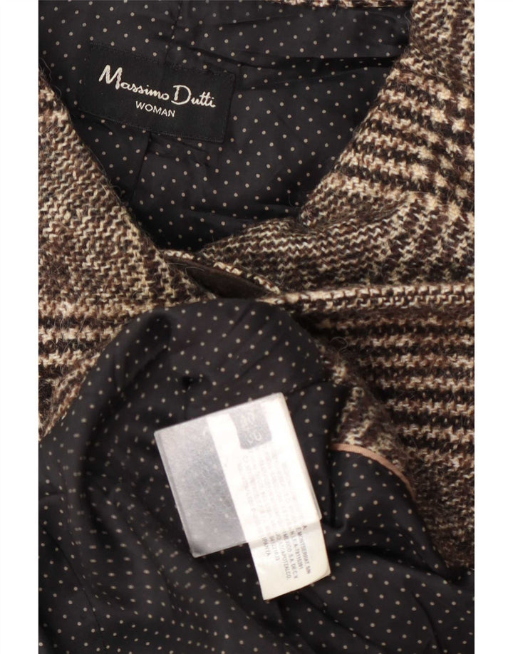 Massimo Dutti Womens Double Breasted Coat EU 40 Medium Brown Houndstooth