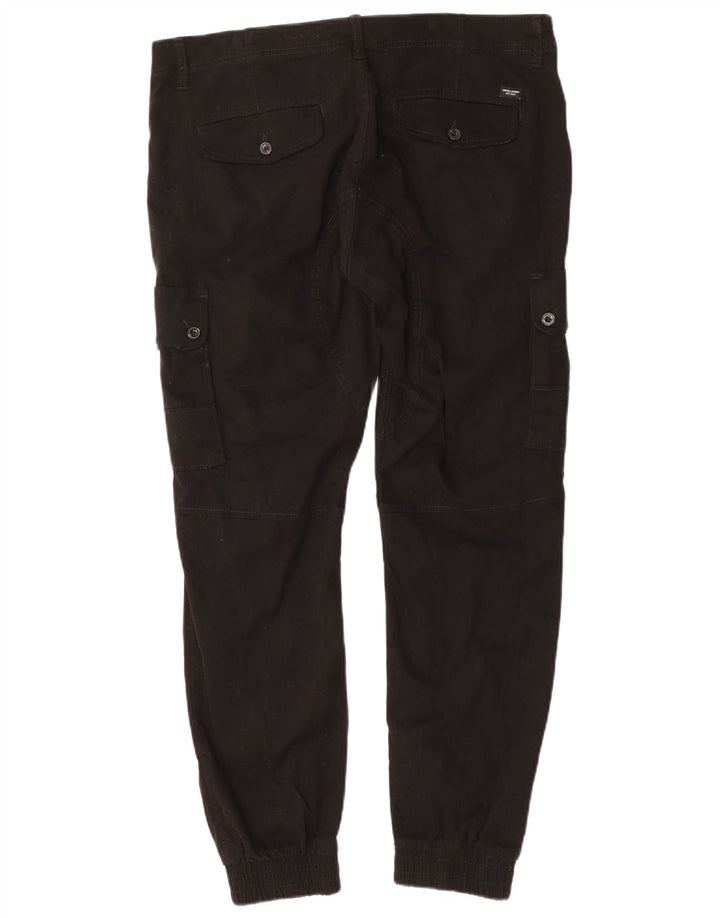 JACK & JONES Mens Tapered Joggers Cargo Trousers W36 L29 Black Cotton