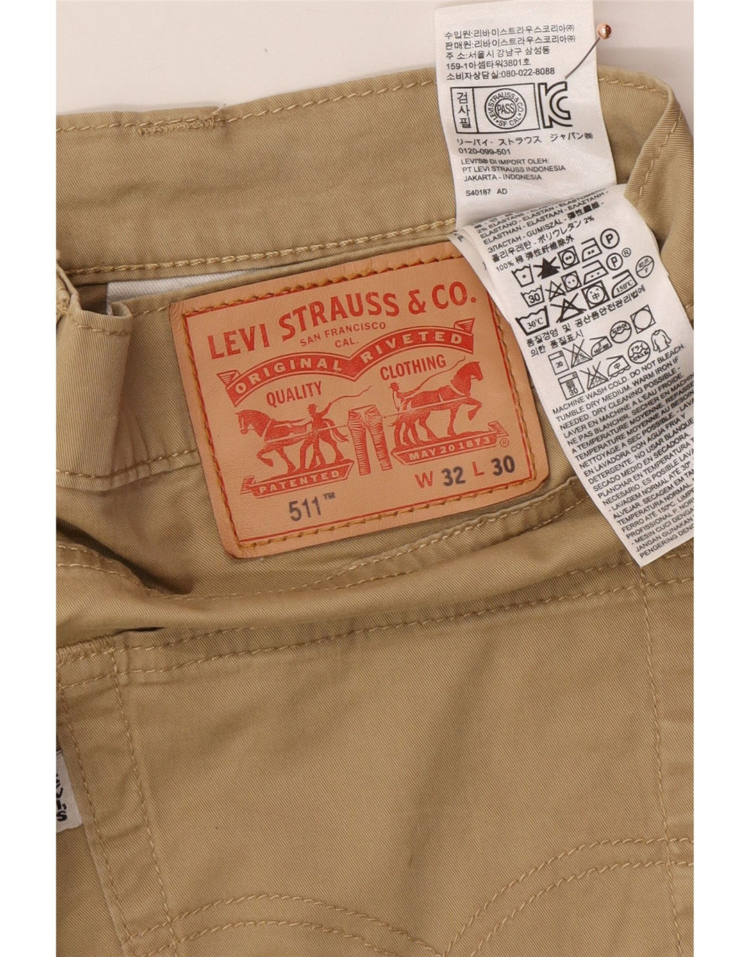 LEVI'S Mens 511 Slim Casual Trousers W32 L30 Beige Cotton