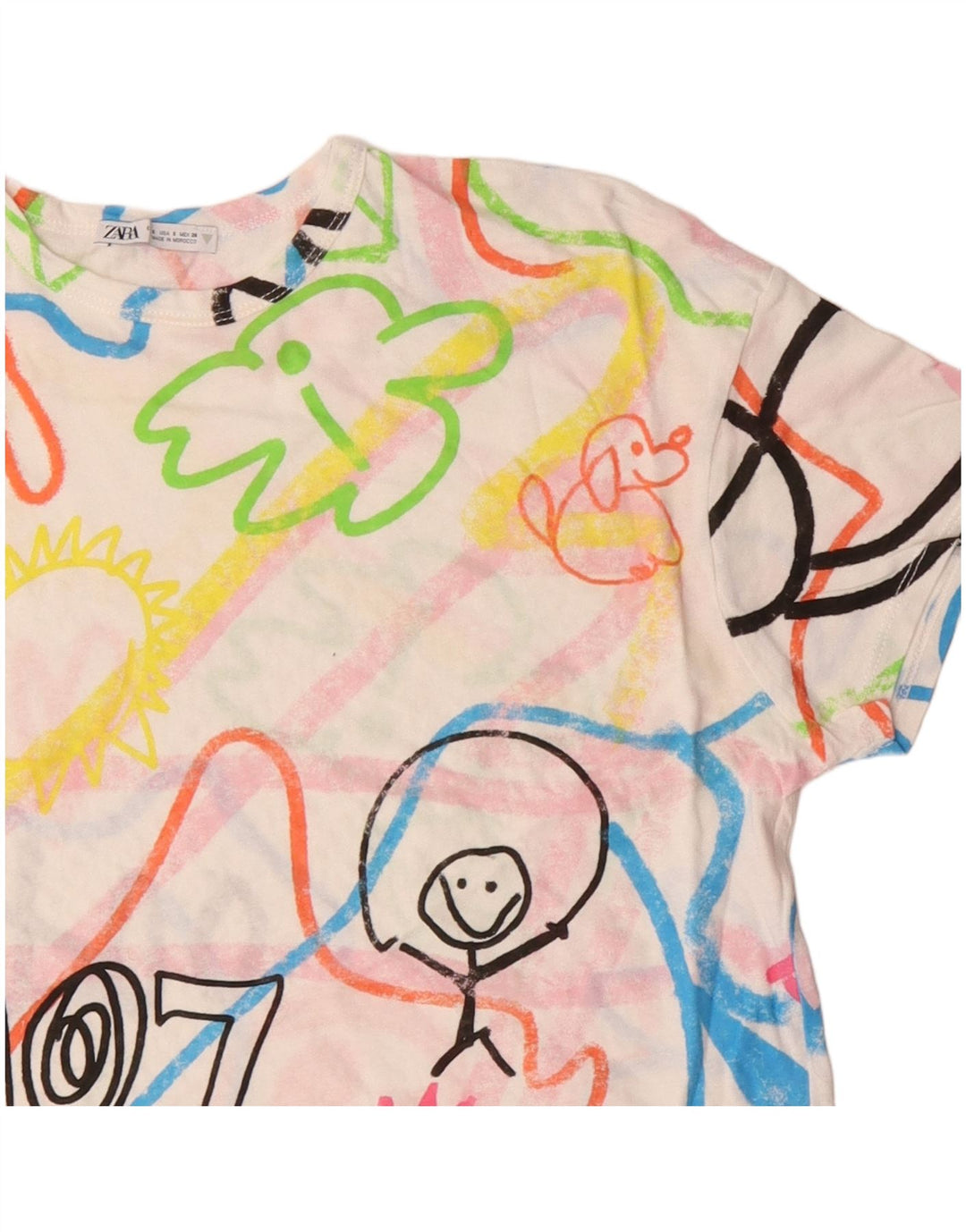 ZARA Womens Crop Oversized Graphic T-Shirt Top UK 10 Small Multicoloured