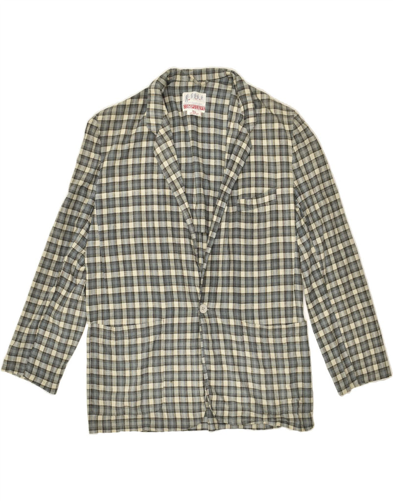 VINTAGE Mens 1 Button Blazer Jacket UK 38 Medium Grey Check Cotton | Vintage Vintage | Thrift | Second-Hand Vintage | Used Clothing | Messina Hembry 
