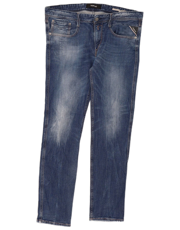 Replay Mens Anbass Slim Jeans W34 L32 Blue Cotton