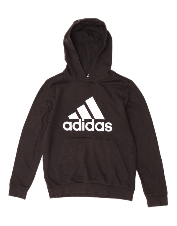 Adidas Boys Graphic Hoodie Jumper 13-14 Years Black Cotton