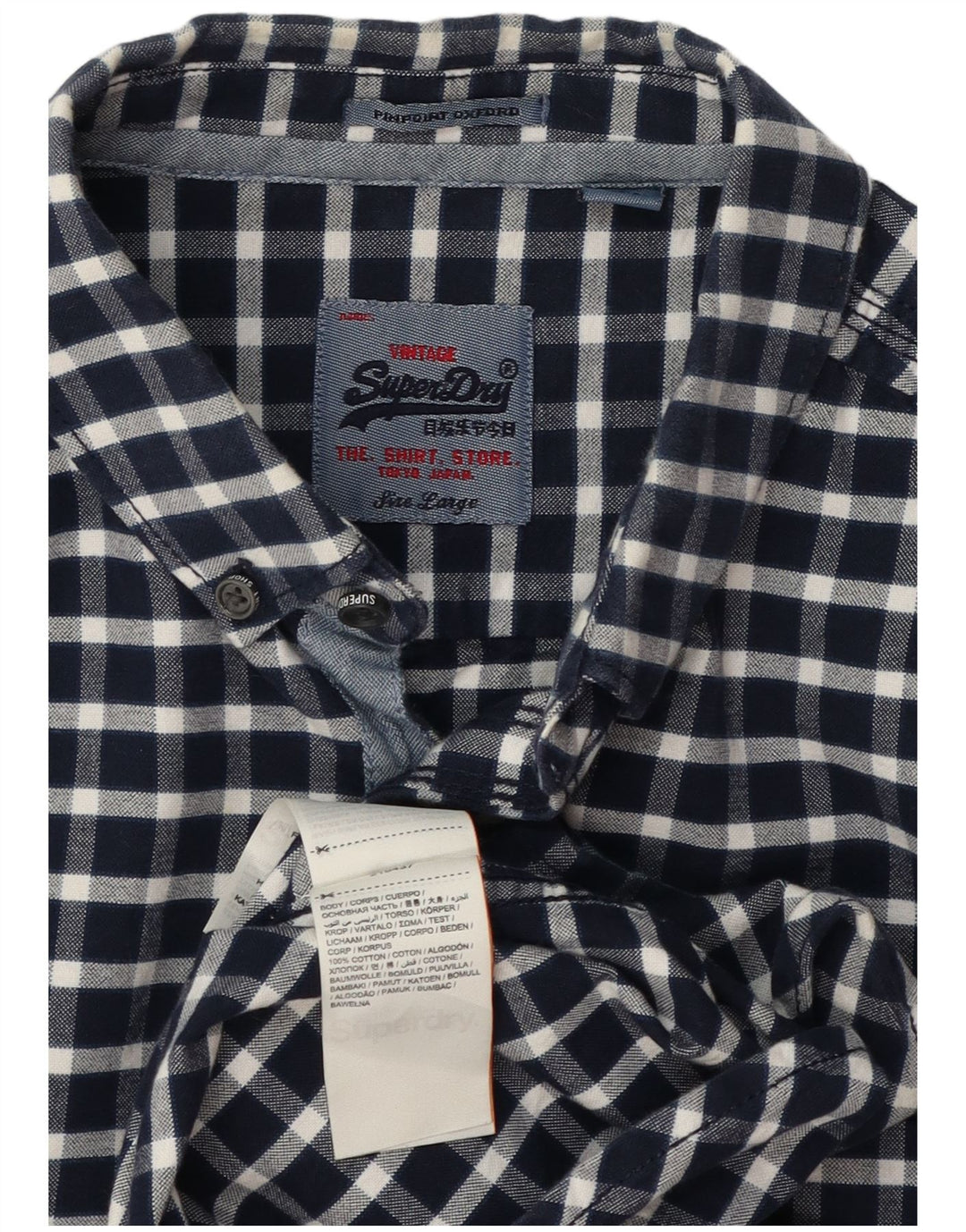 Superdry Mens Shirt Large Navy Blue Check Cotton