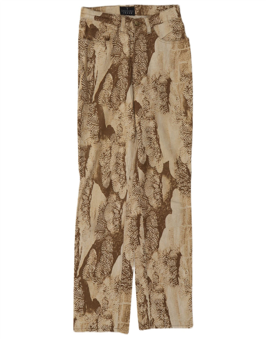 Trussardi Womens Abstract Pattern Straight Casual Trousers W26 L31 Beige