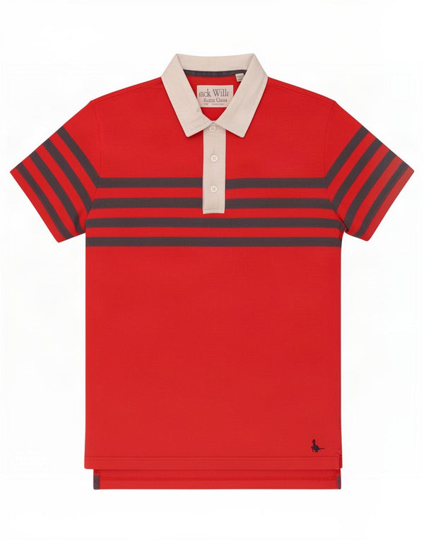 Jack Wills Mens Rugby Polo Shirt Small Red Striped Cotton