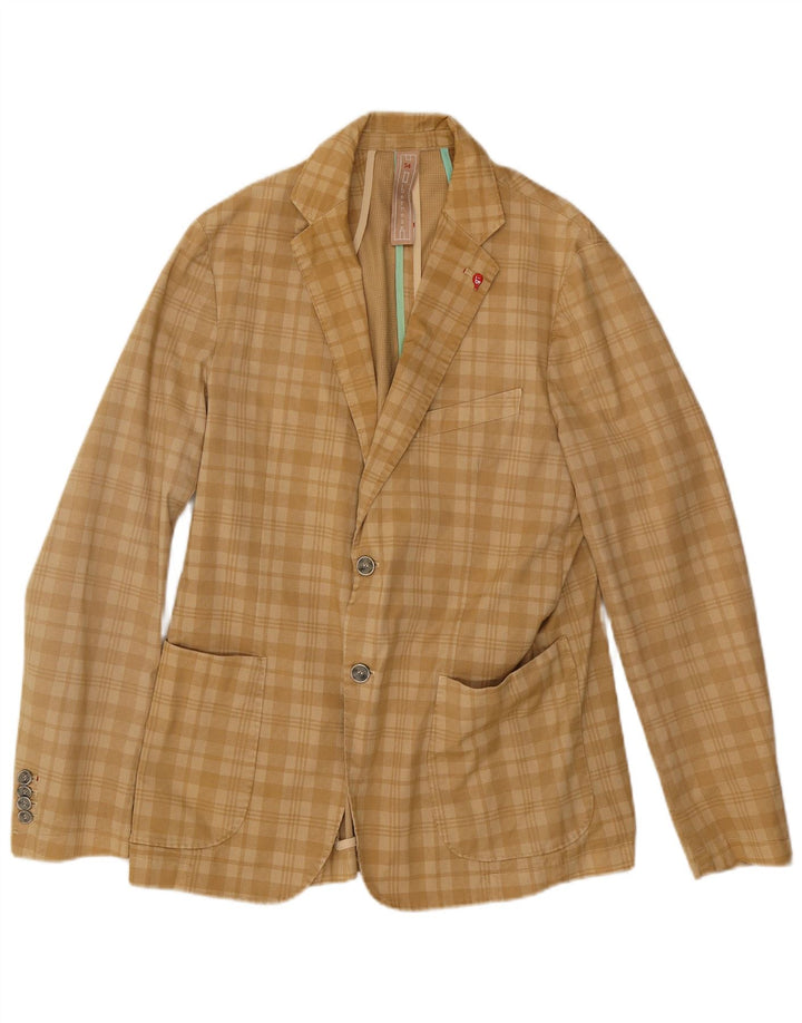 Bernese Mens 2 Button Blazer Jacket EU 54 2XL Beige Check