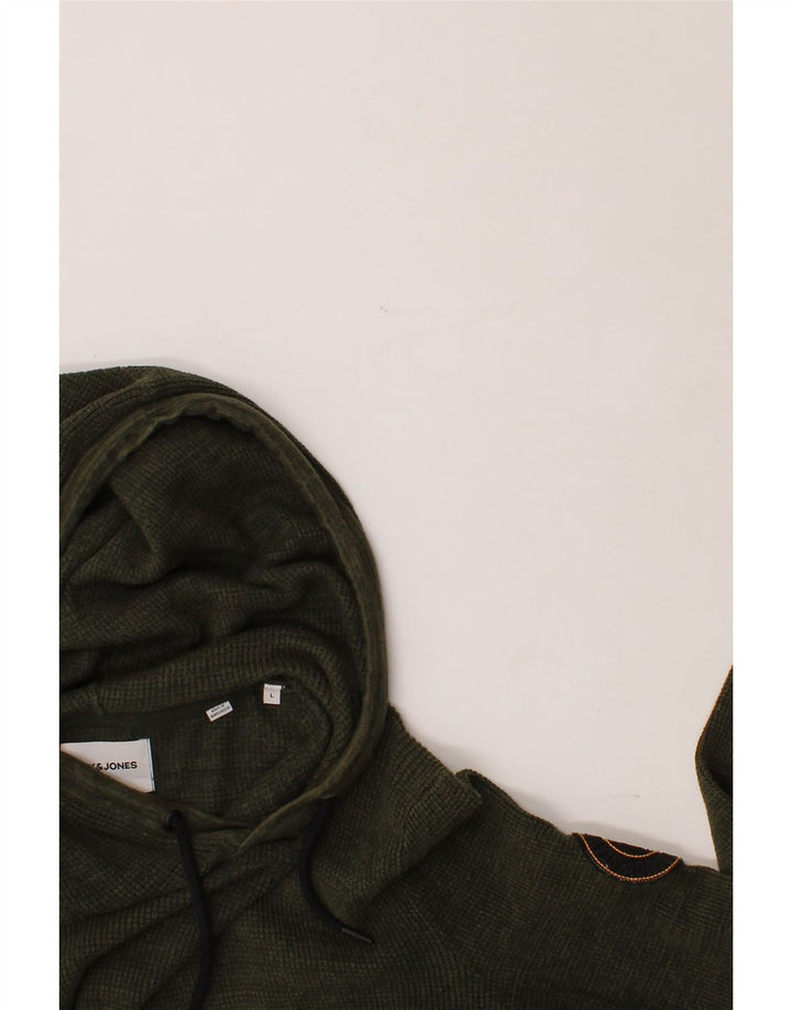 JACK & JONES Mens Hooded Jumper Sweater Large Green Cotton Vintage Jack & Jones and Second-Hand Jack & Jones from Messina Hembry 