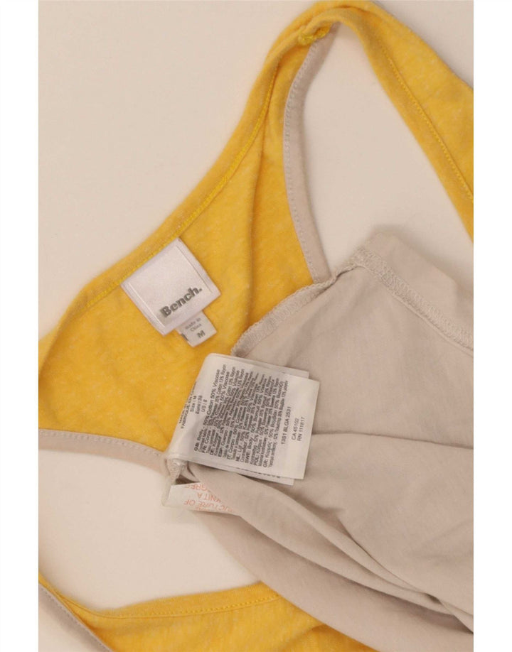 Bench Womens Vest Top UK 12 Medium Yellow Colourblock Cotton