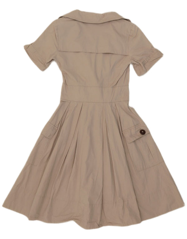Zara Womens Short Sleeve Oversized Shirt Dress UK 6 XS Beige Cotton