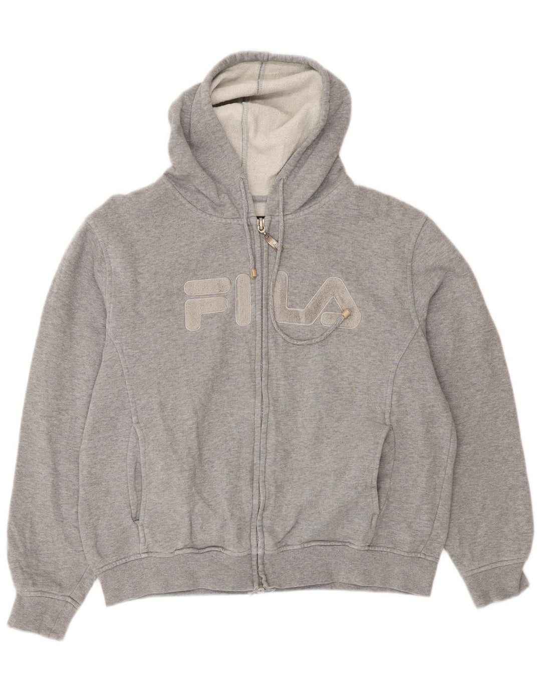 FILA Womens Oversized Graphic Zip Hoodie Sweater UK 10 Small Grey