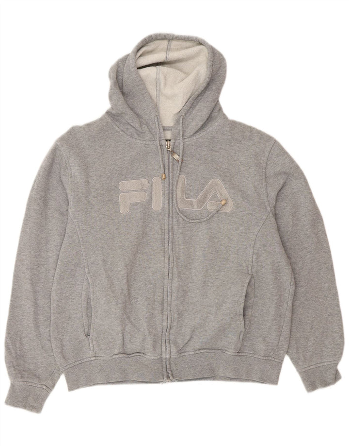 FILA Womens Oversized Graphic Zip Hoodie Sweater UK 10 Small Grey