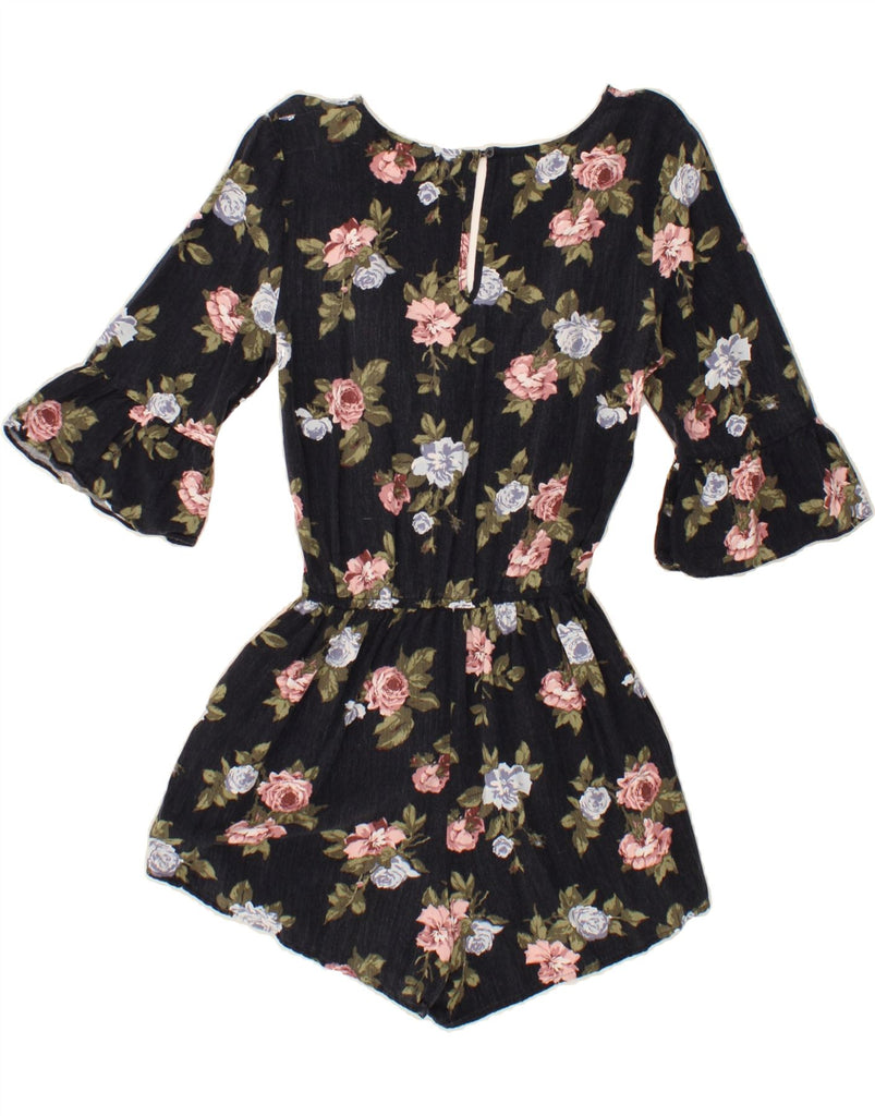 ABERCROMBIE & FITCH Womens 3/4 Sleeve Playsuit UK 10 Small Black Floral Vintage Abercrombie & Fitch and Second-Hand Abercrombie & Fitch from Messina Hembry 