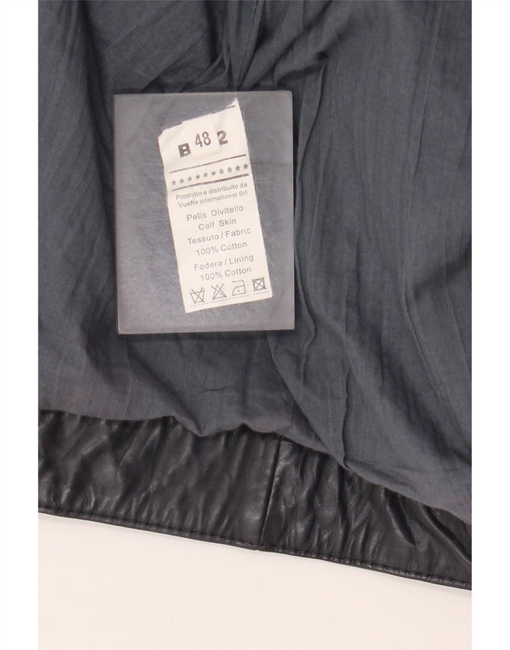 Vintage Mens Leather Biker Jacket IT 48 Medium Grey Colourblock Leather