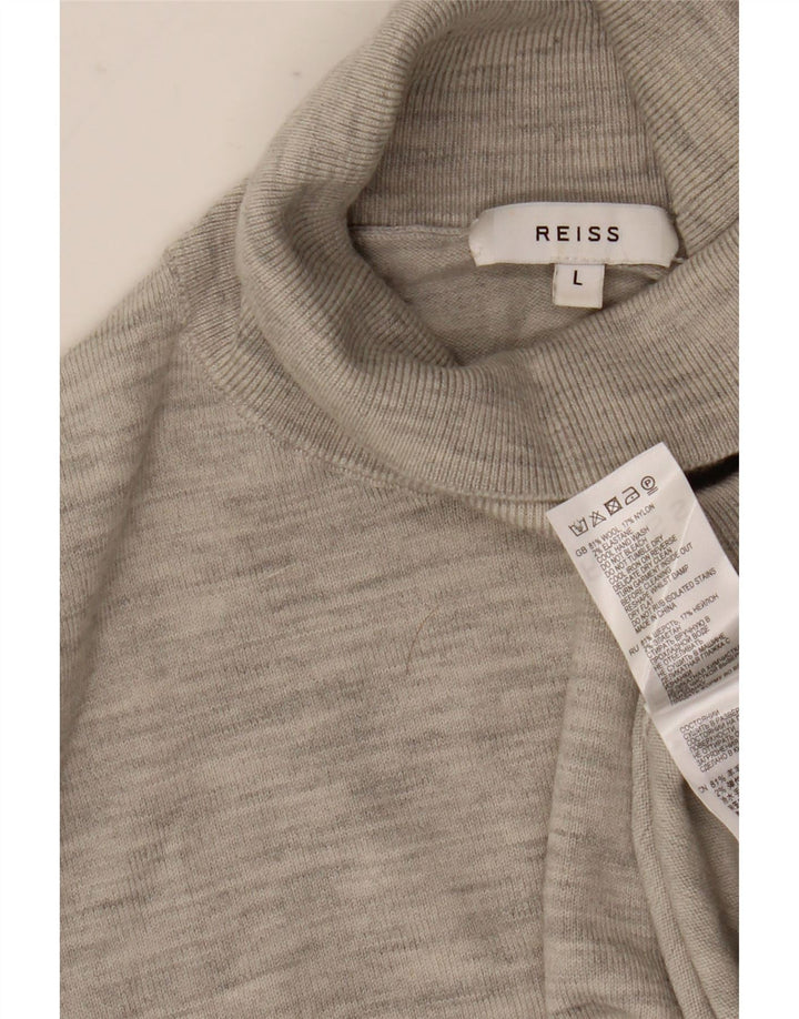 Reiss Mens Roll Neck Jumper Sweater Large Grey Flecked Wool