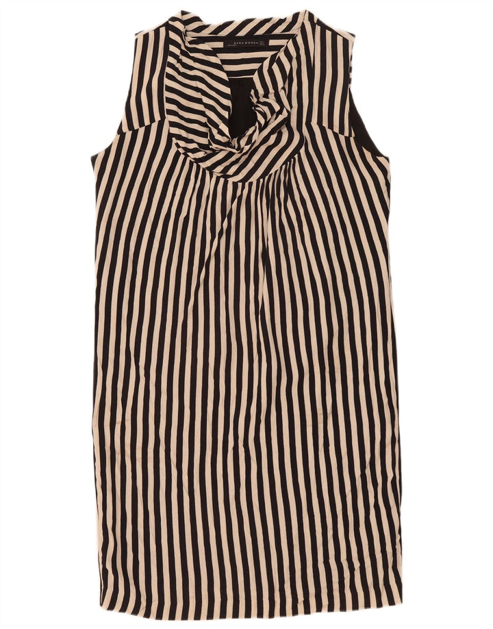 Zara Womens Sleeveless Shift Dress UK 14 Medium Black Striped Viscose