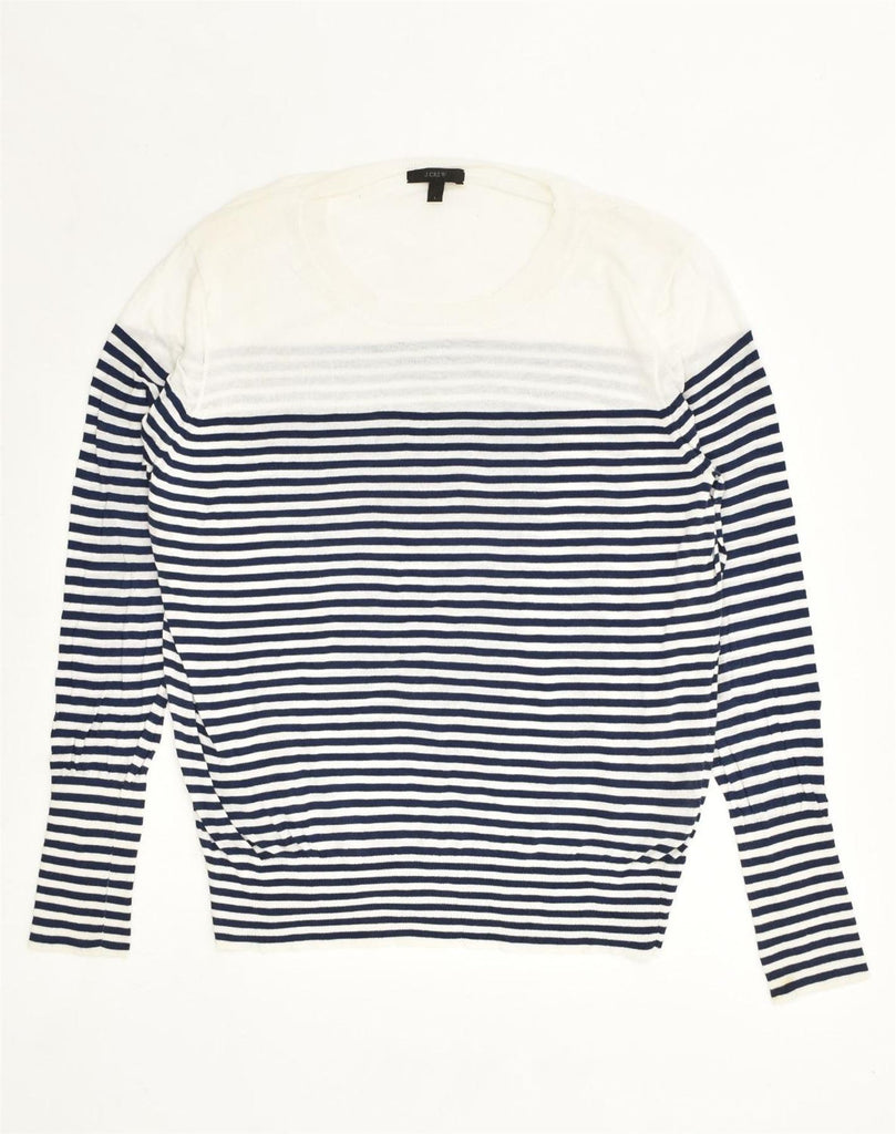 J. CREW Womens Boat Neck Jumper Sweater UK 14 Large Navy Blue Striped | Vintage J. Crew | Thrift | Second-Hand J. Crew | Used Clothing | Messina Hembry 