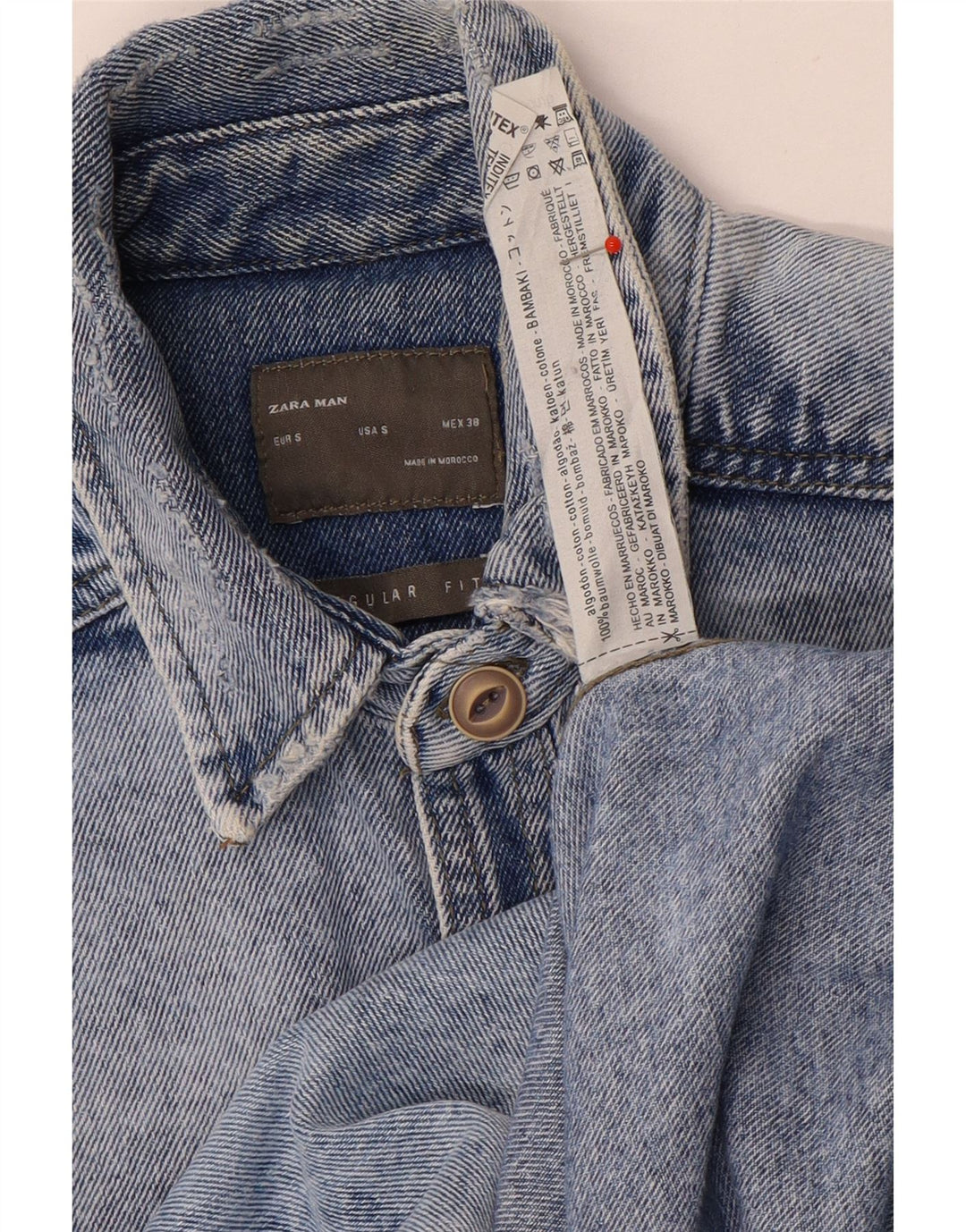 Zara Mens Regular Fit Denim Shirt Small Blue Cotton