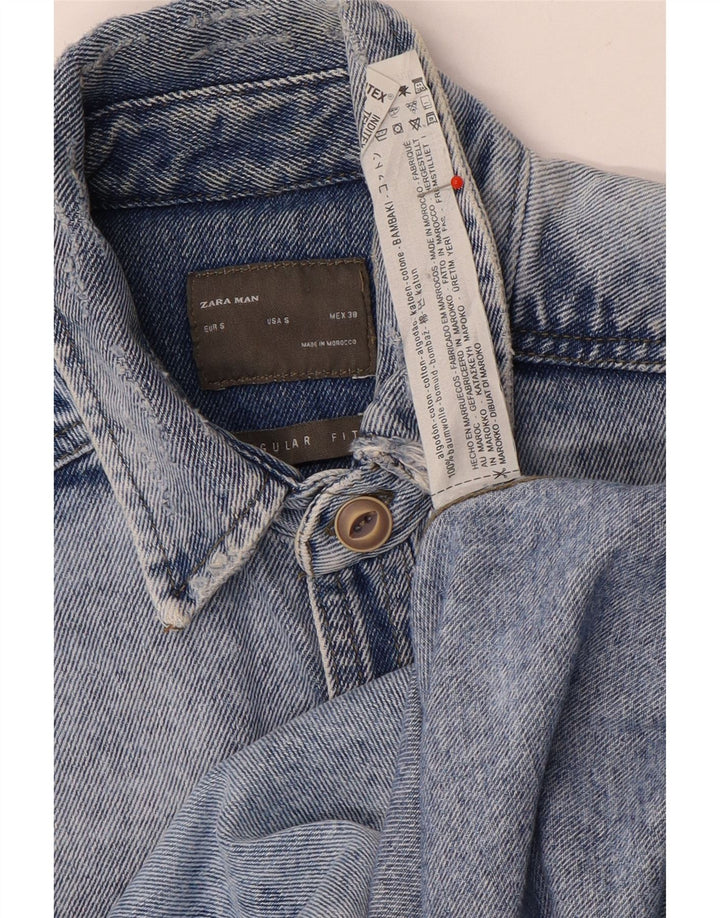 Zara Mens Regular Fit Denim Shirt Small Blue Cotton