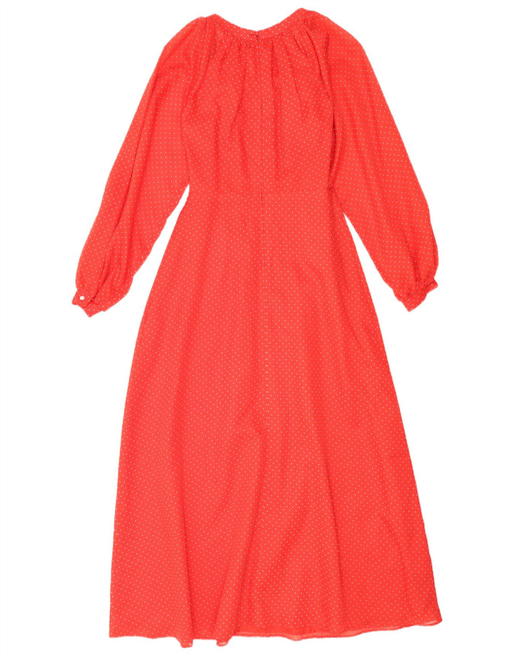 Vintage Womens Long Sleeve Maxi Dress UK 12 Medium Red Spotted Polyester