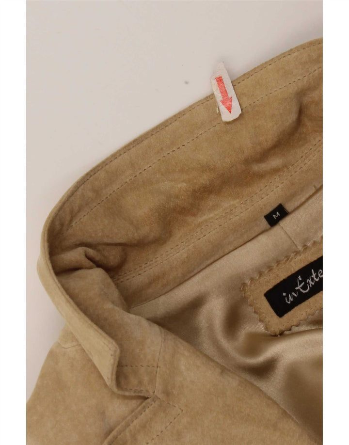 In Extenso Womens 2 Button Suede Blazer Jacket UK 14 Medium Beige Leather