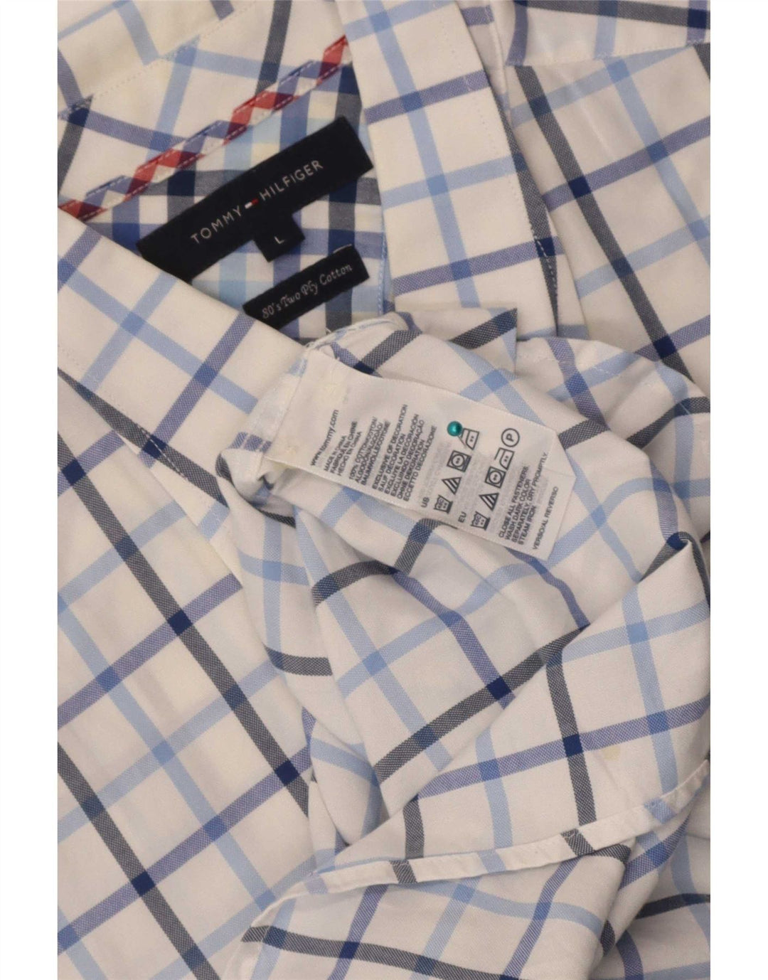 Tommy Hilfiger Mens Short Sleeve Shirt Large White Check Cotton