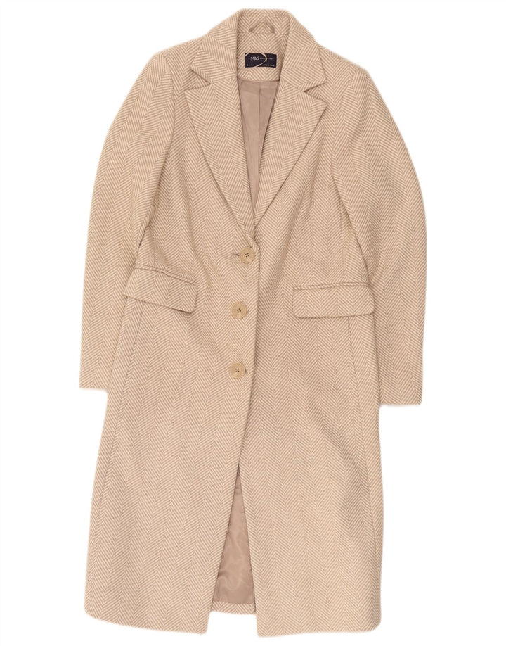 Marks & Spencer Womens Oversized Overcoat UK 8 Small Beige Herringbone