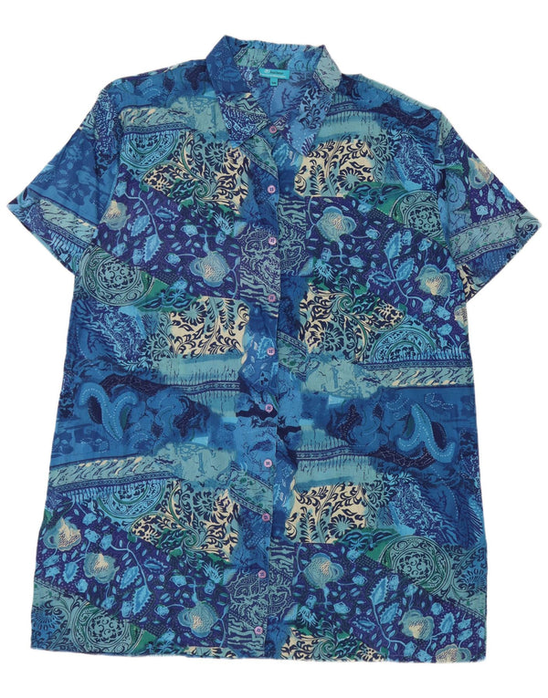Vintage Womens Graphic Short Sleeves Shirt Dress IT 56 4XL Blue Floral