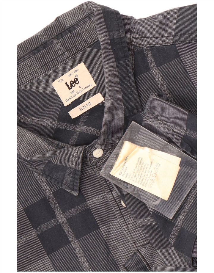 Lee Mens Slim Fit Shirt Large Grey Check Cotton
