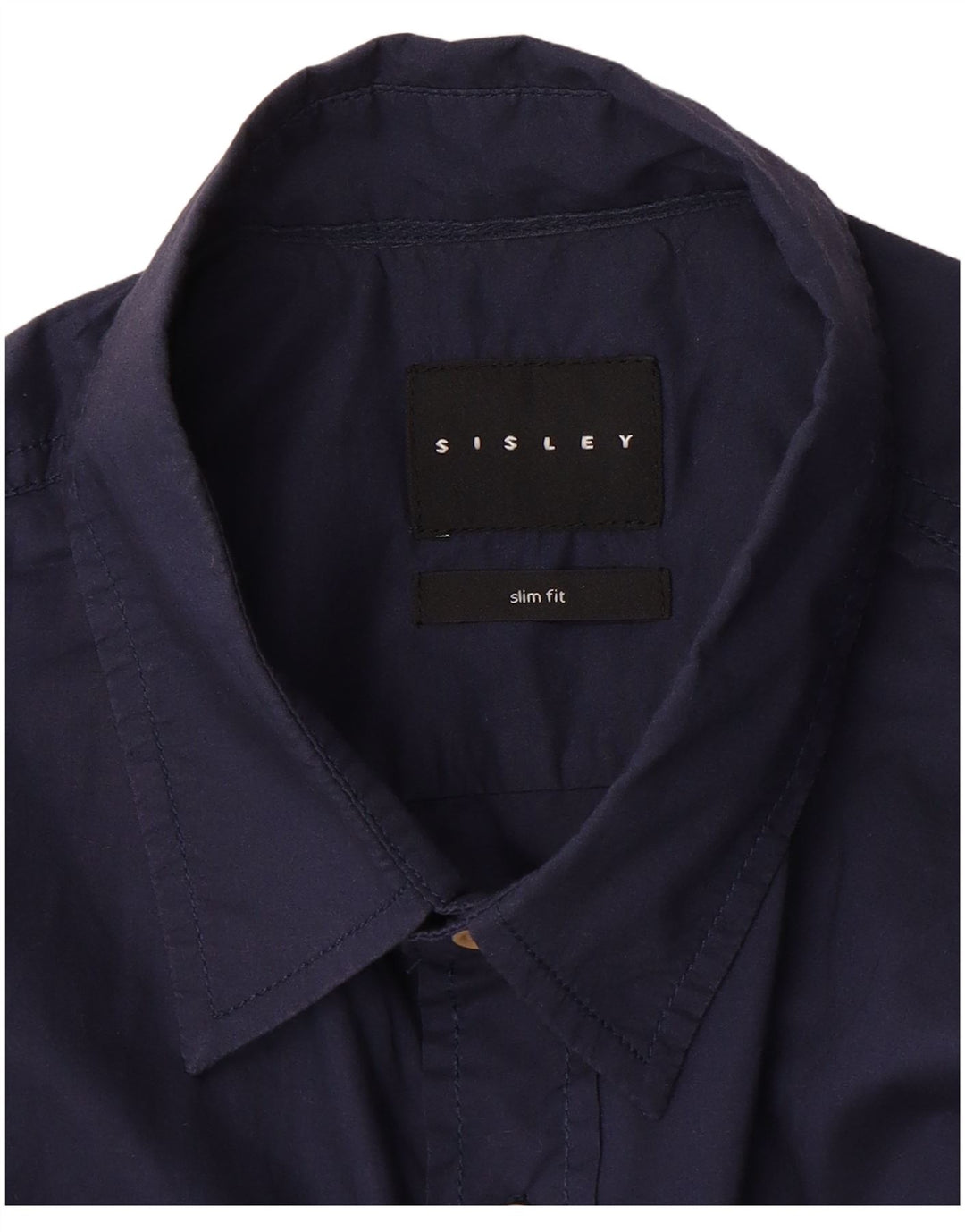 Sisley Mens Short Sleeve Slim Fit Shirt Medium Navy Blue