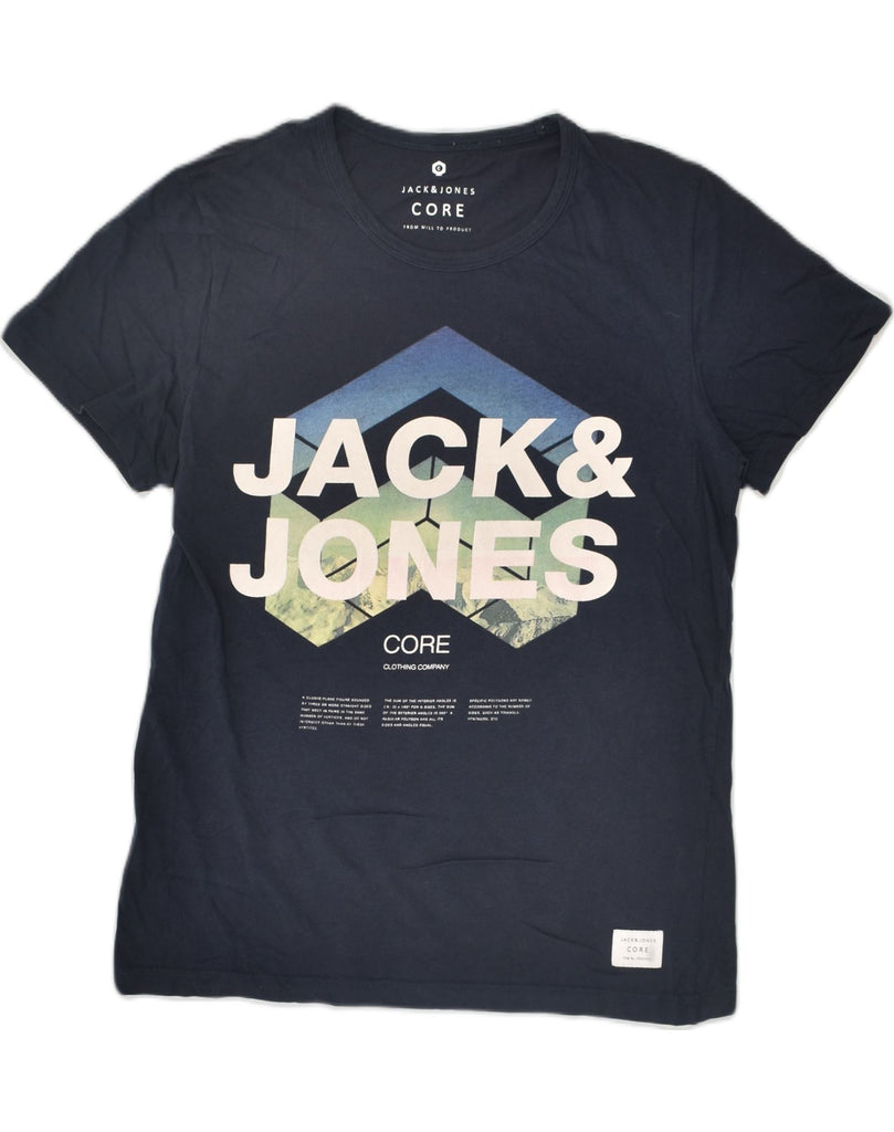 JACK & JONES Mens Graphic T-Shirt Top Large Navy Blue Cotton | Vintage Jack & Jones | Thrift | Second-Hand Jack & Jones | Used Clothing | Messina Hembry 