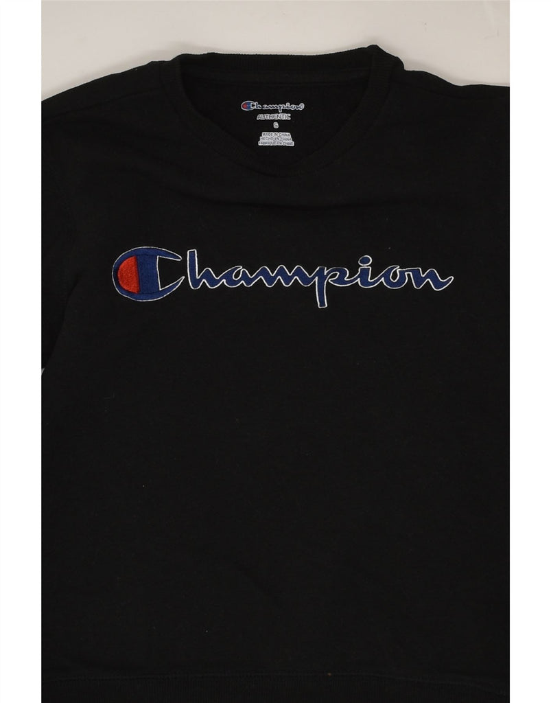 CHAMPION Boys Graphic Sweatshirt Jumper 8-9 Years Small Black | Vintage Champion | Thrift | Second-Hand Champion | Used Clothing | Messina Hembry 