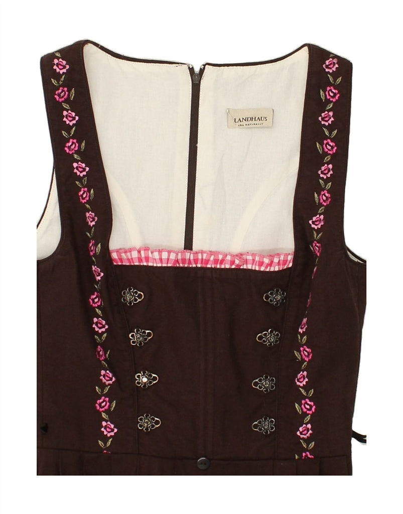 LANDHAUS Womens Sleeveless A-Line Dress UK 8 Small  Brown Floral Cotton | Vintage Landhaus | Thrift | Second-Hand Landhaus | Used Clothing | Messina Hembry 